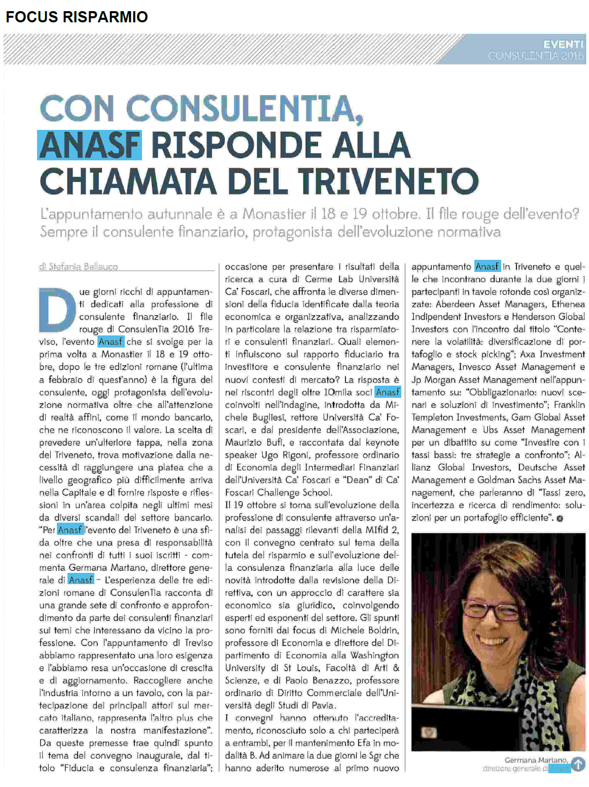 articolo su ConsulenTia16 Treviso su Focus Risparmio